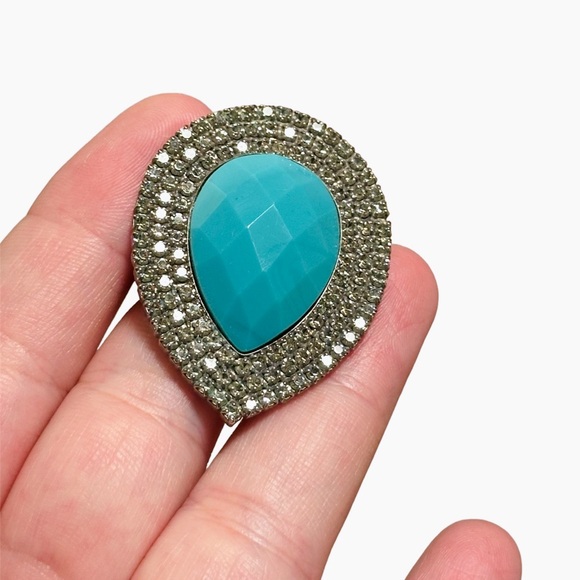 Bohemian Bardot Style Fashion Stone Turquoise Rhinestone Ring - Picture 5 of 6